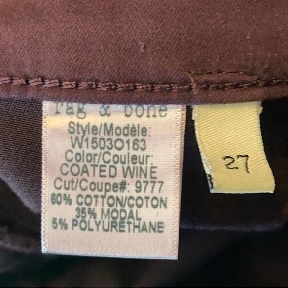 Rag & Bone legging jeans in coated wine size 27 excellent condition - Picture 7 of 8